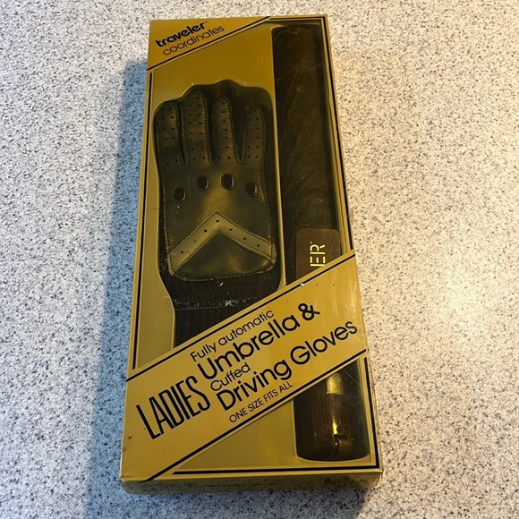 Vintage 1985 Berkshire Traveler Coordinates Navy Blue Umbrella & Driving Gloves - Picture 5 of 5